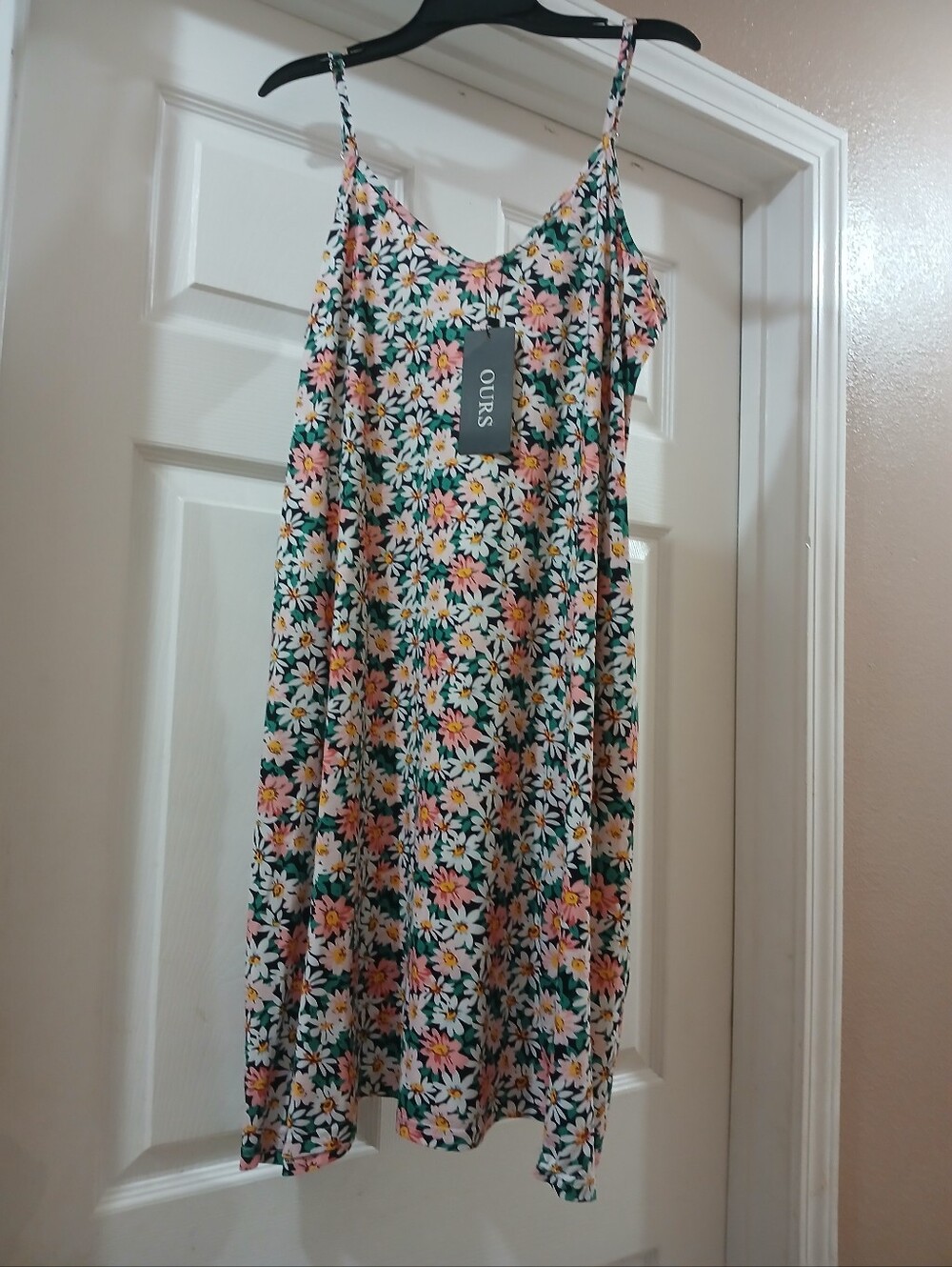 OURS Floral Daisy Slip Dress - Green Base with White & Pink Flowers